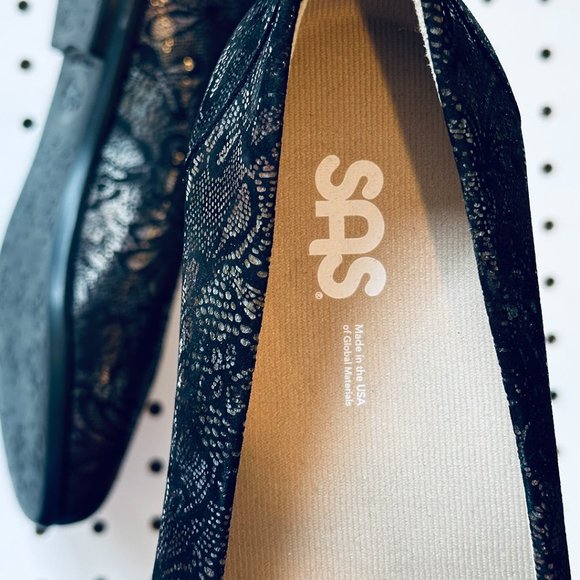 SAS Leather Scenic Flats Black Lace Size 8.5 Wide - Picture 7 of 12